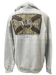 FloGrown FGM5-1007 Mens Woodland Camo Flag Hoodie Grey back view. If you need any assistance with this item or the purchase of this item please call us at five six one seven four eight eight eight zero one Monday through Saturday 10:00a.m EST to 8:00 p.m EST