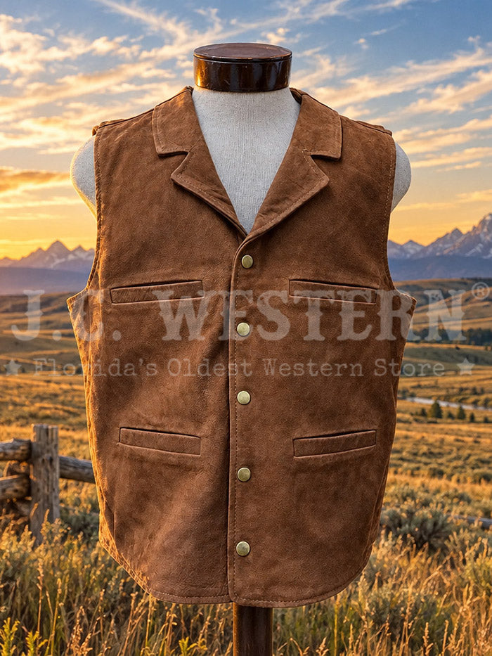 Wyoming Traders BC Mens Buffalo Leather Vest Cedar front view. If you need any assistance with this item or the purchase of this item please call us at five six one seven four eight eight eight zero one Monday through Saturday 10:00a.m EST to 8:00 p.m EST