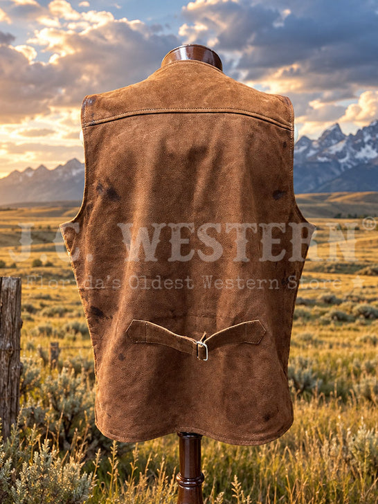 Wyoming Traders BC Mens Buffalo Leather Vest Cedar back view. If you need any assistance with this item or the purchase of this item please call us at five six one seven four eight eight eight zero one Monday through Saturday 10:00a.m EST to 8:00 p.m EST