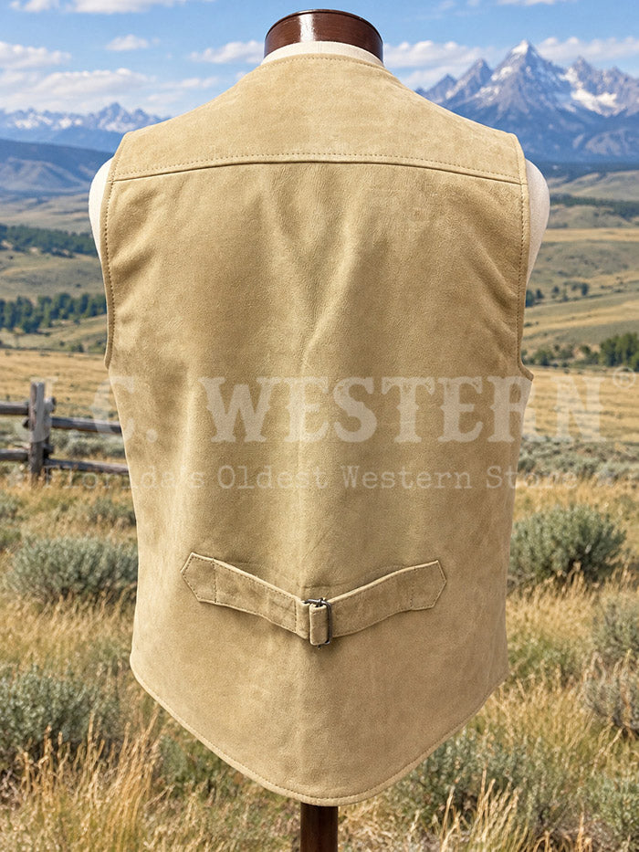 Wyoming Traders BTL Mens Buffalo Leather Vest Tan front view. If you need any assistance with this item or the purchase of this item please call us at five six one seven four eight eight eight zero one Monday through Saturday 10:00a.m EST to 8:00 p.m EST