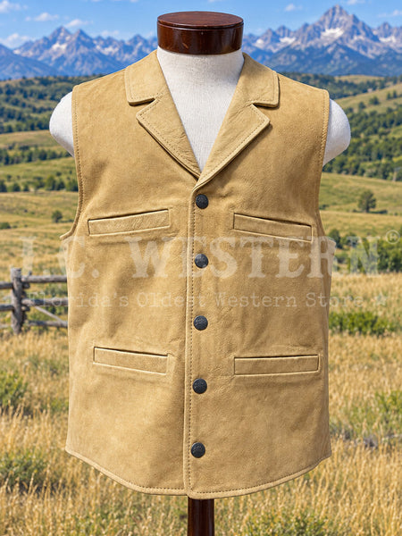 Wyoming Traders BTL Mens Buffalo Leather Vest Tan front view. If you need any assistance with this item or the purchase of this item please call us at five six one seven four eight eight eight zero one Monday through Saturday 10:00a.m EST to 8:00 p.m EST