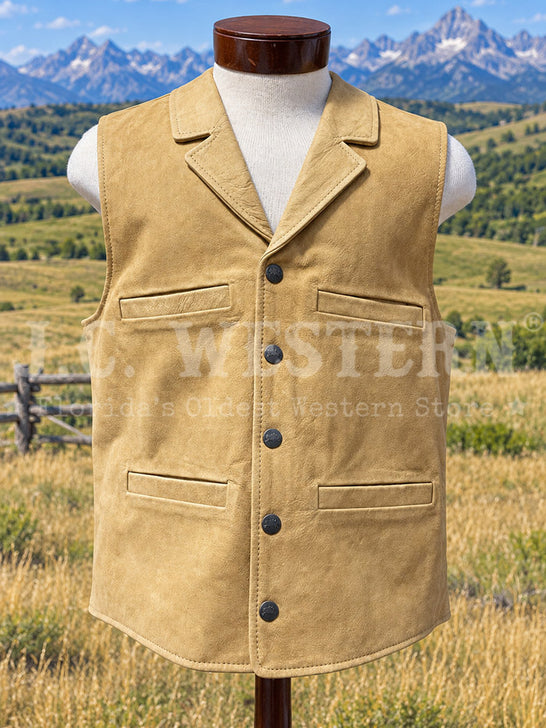 Wyoming Traders BTL Mens Buffalo Leather Vest Tan front view. If you need any assistance with this item or the purchase of this item please call us at five six one seven four eight eight eight zero one Monday through Saturday 10:00a.m EST to 8:00 p.m EST