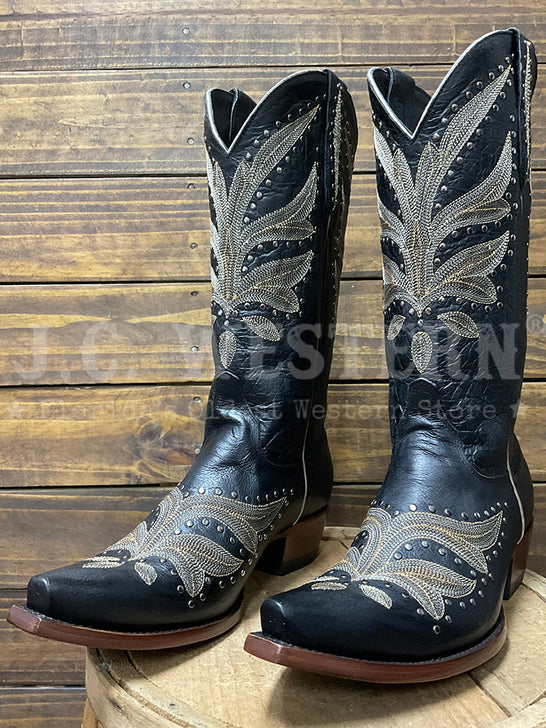 Old Gringo YL660-3 Womens ZINNIA Leather Boot Black side view pair. If you need any assistance with this item or the purchase of this item please call us at five six one seven four eight eight eight zero one Monday through Saturday 10:00a.m EST to 8:00 p.m EST
