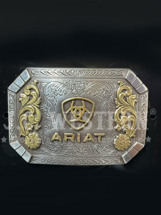 Ariat A37022 Mens Rectangular Floral Emblem Buckle Silver front view. If you need any assistance with this item or the purchase of this item please call us at five six one seven four eight eight eight zero one Monday through Saturday 10:00a.m EST to 8:00 p.m EST