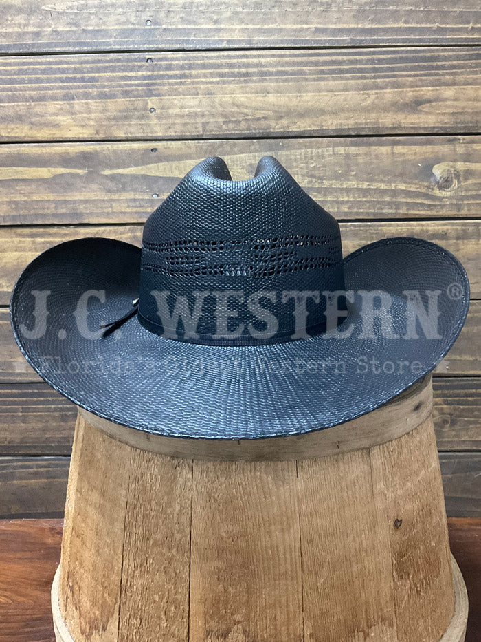 Justin JUS12656 20X Straw Cowboy Hat Black side / front view. If you need any assistance with this item or the purchase of this item please call us at five six one seven four eight eight eight zero one Monday through Saturday 10:00a.m EST to 8:00 p.m EST