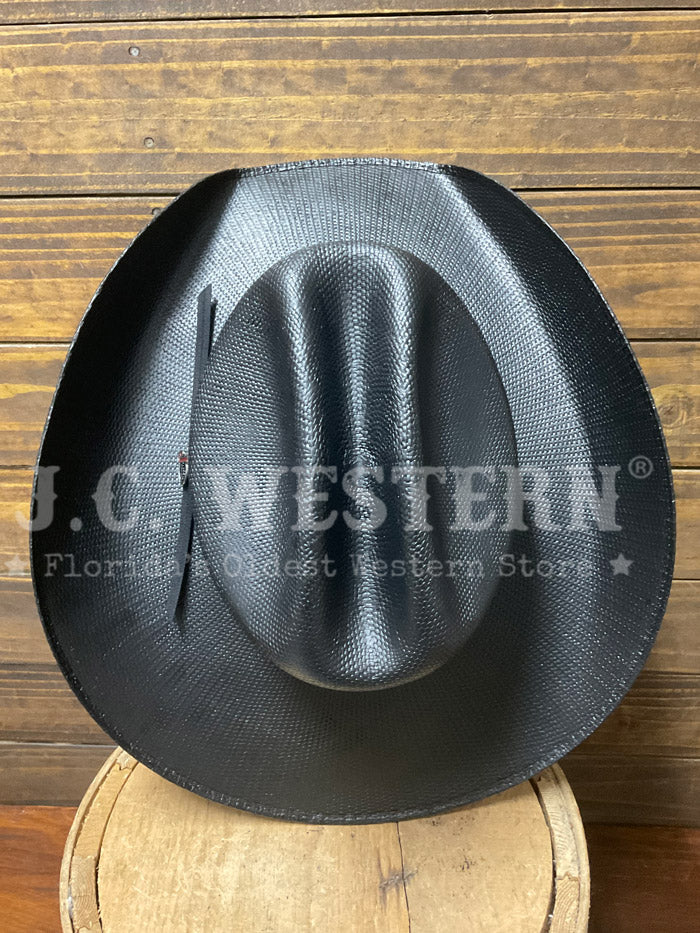 Justin JUS12656 20X Straw Cowboy Hat Black side / front view. If you need any assistance with this item or the purchase of this item please call us at five six one seven four eight eight eight zero one Monday through Saturday 10:00a.m EST to 8:00 p.m EST