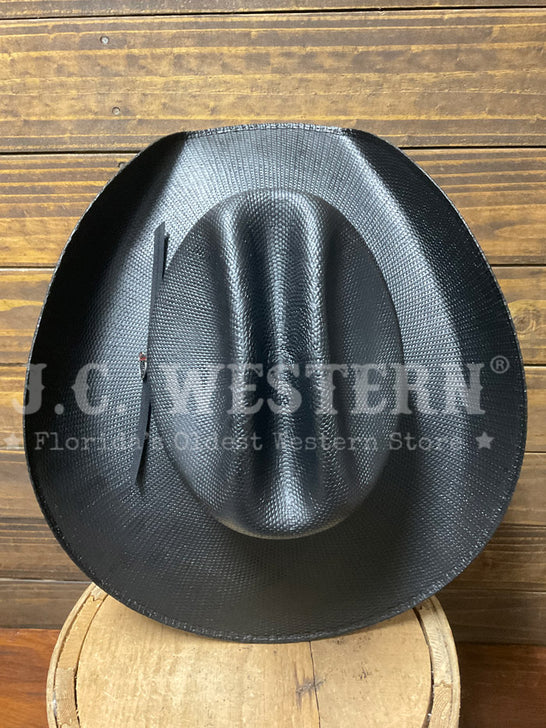 Justin JUS12656 20X Straw Cowboy Hat Black view from above. If you need any assistance with this item or the purchase of this item please call us at five six one seven four eight eight eight zero one Monday through Saturday 10:00a.m EST to 8:00 p.m EST