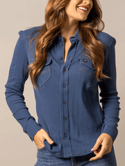 Kimes Ranch ISABEL Womens Pointelle Shirt Dark Blue
