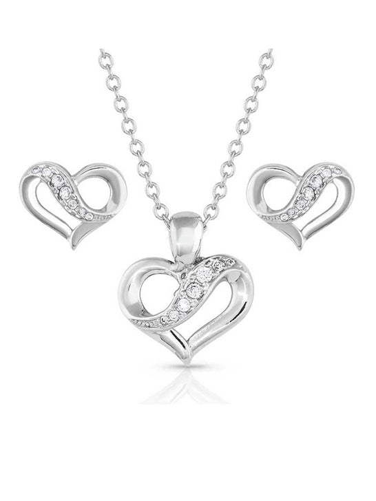 Montana Silversmiths JS5245 Womens Ribbon 'Round My Heart Jewelry Set Silver front view. If you need any assistance with this item or the purchase of this item please call us at five six one seven four eight eight eight zero one Monday through Saturday 10:00a.m EST to 8:00 p.m EST
