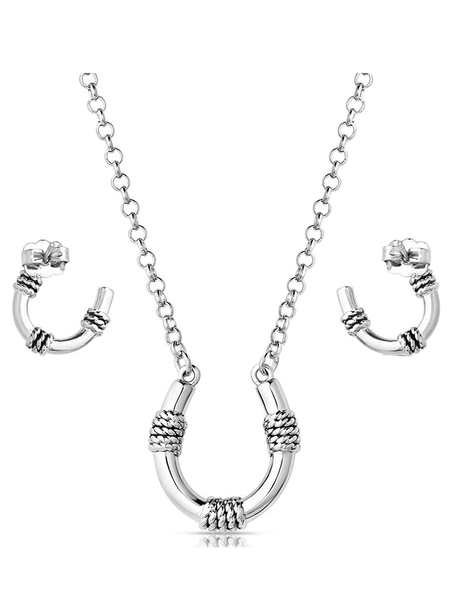 Montana Silversmiths JS6038 Womens Roped Horseshoe Crystal Jewelry Set Silver back view. If you need any assistance with this item or the purchase of this item please call us at five six one seven four eight eight eight zero one Monday through Saturday 10:00a.m EST to 8:00 p.m EST