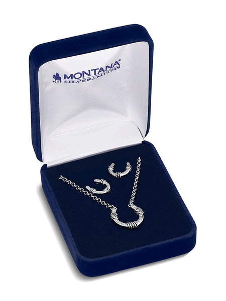 Montana Silversmiths JS6038 Womens Roped Horseshoe Crystal Jewelry Set Silver view on box. If you need any assistance with this item or the purchase of this item please call us at five six one seven four eight eight eight zero one Monday through Saturday 10:00a.m EST to 8:00 p.m EST