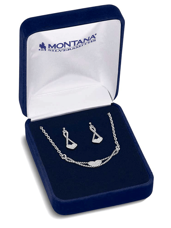 Montana Silversmiths JS6122 Womens Infinite Embrace Jewelry Set Silver in box. If you need any assistance with this item or the purchase of this item please call us at five six one seven four eight eight eight zero one Monday through Saturday 10:00a.m EST to 8:00 p.m EST 