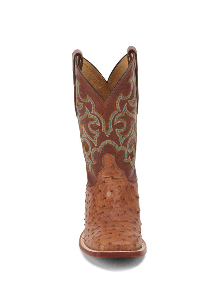 Justin 8516 Mens Truman Full Quill Ostrich Boot Cognac side / front view pair. If you need any assistance with this item or the purchase of this item please call us at five six one seven four eight eight eight zero one Monday through Saturday 10:00a.m EST to 8:00 p.m EST
