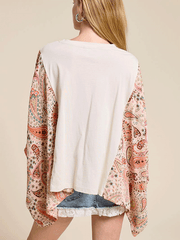 Zutter K2458-8802 Womens Rock N Roll Paisley Kaftan Long Sleeve Tee Natural back view. If you need any assistance with this item or the purchase of this item please call us at five six one seven four eight eight eight zero one Monday through Saturday 10:00a.m EST to 8:00 p.m EST