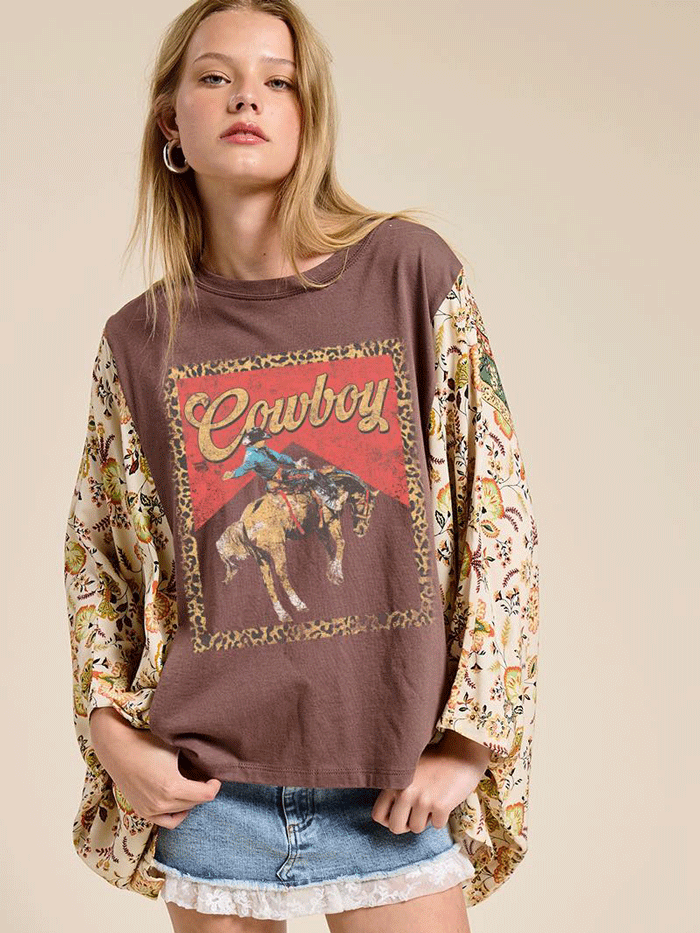 Zutter K2458-9285 Womens Western Cowboy Leopard Tee Brown front view. If you need any assistance with this item or the purchase of this item please call us at five six one seven four eight eight eight zero one Monday through Saturday 10:00a.m EST to 8:00 p.m EST
