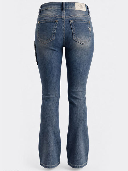 Miss Me K9564B Kids Mid Rise Bootcut Jeans Medium Wash back view. If you need any assistance with this item or the purchase of this item please call us at five six one seven four eight eight eight zero one Monday through Saturday 10:00a.m EST to 8:00 p.m EST
