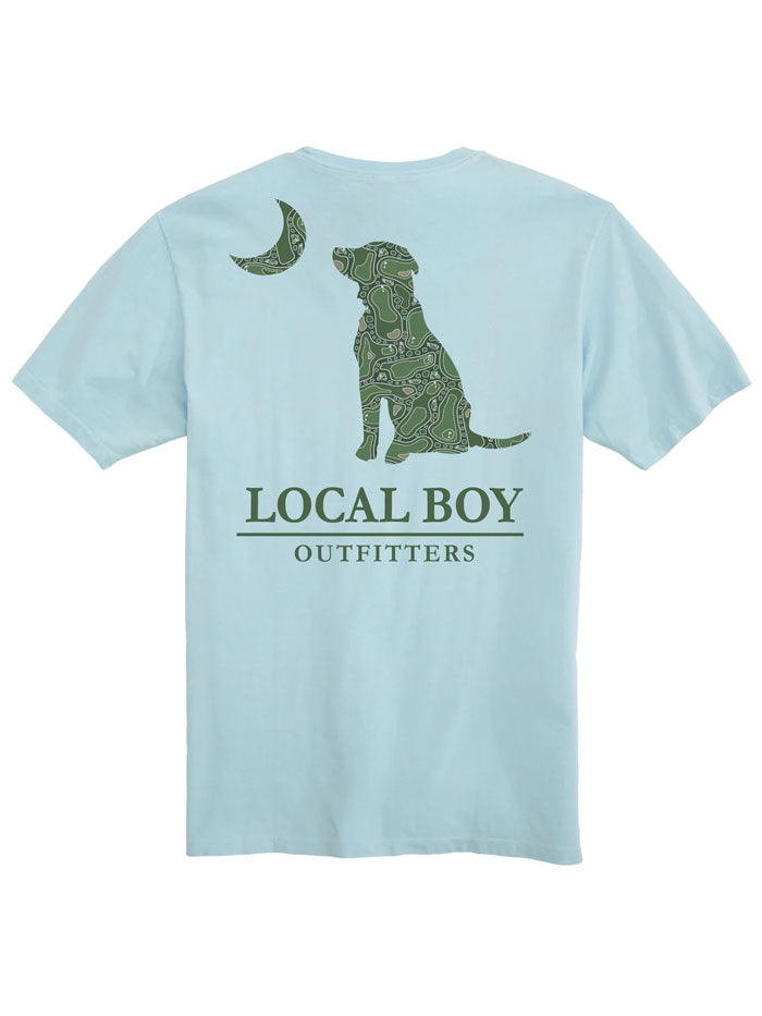 Local Boy Outfitters L1000690-CBY Mens Par 3 Dog & Moon T-Shirt Chambray back view. If you need any assistance with this item or the purchase of this item please call us at five six one seven four eight eight eight zero one Monday through Saturday 10:00a.m EST to 8:00 p.m EST