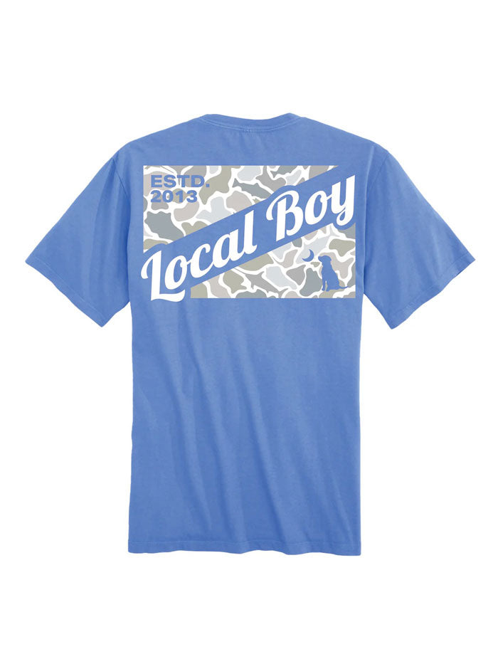 Local Boy Outfitters L1000697-MAR Mens Camo Flag Saltwater T-Shirt Marina Blue back view. If you need any assistance with this item or the purchase of this item please call us at five six one seven four eight eight eight zero one Monday through Saturday 10:00a.m EST to 8:00 p.m EST