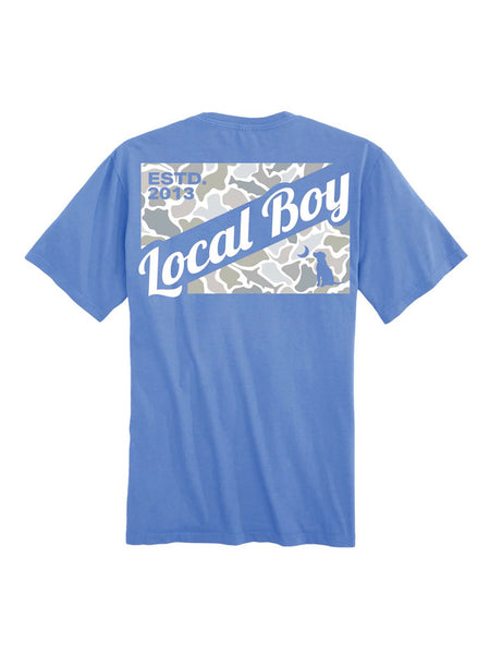 Local Boy Outfitters L1000697-MAR Mens Camo Flag Saltwater T-Shirt Marina Blue back view. If you need any assistance with this item or the purchase of this item please call us at five six one seven four eight eight eight zero one Monday through Saturday 10:00a.m EST to 8:00 p.m EST