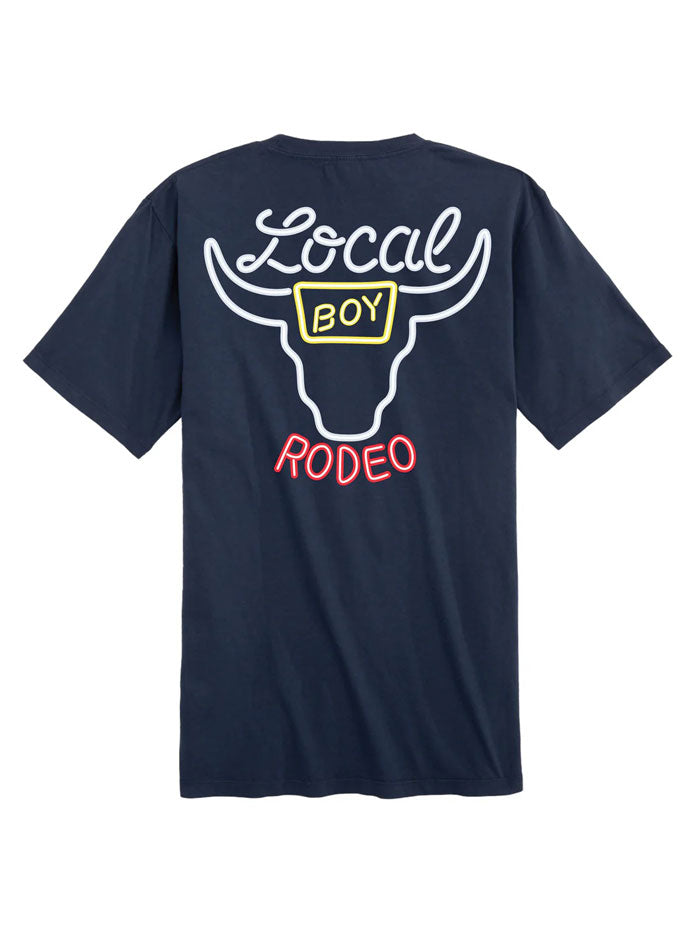 Local Boy Outfitters L1000705-CNB Mens Neon Banquet T-Shirt China Blue back view. If you need any assistance with this item or the purchase of this item please call us at five six one seven four eight eight eight zero one Monday through Saturday 10:00a.m EST to 8:00 p.m EST