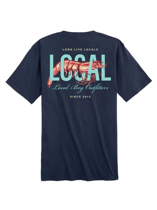Local Boy Outfitters L1000731-CNB Mens Shrimpy T-Shirt China Blue back view. If you need any assistance with this item or the purchase of this item please call us at five six one seven four eight eight eight zero one Monday through Saturday 10:00a.m EST to 8:00 p.m EST