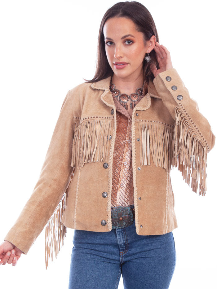Scully L1080-126 Womens Suede Fringe Jacket Old Rust Tan front view. If you need any assistance with this item or the purchase of this item please call us at five six one seven four eight eight eight zero one Monday through Saturday 10:00a.m EST to 8:00 p.m EST
