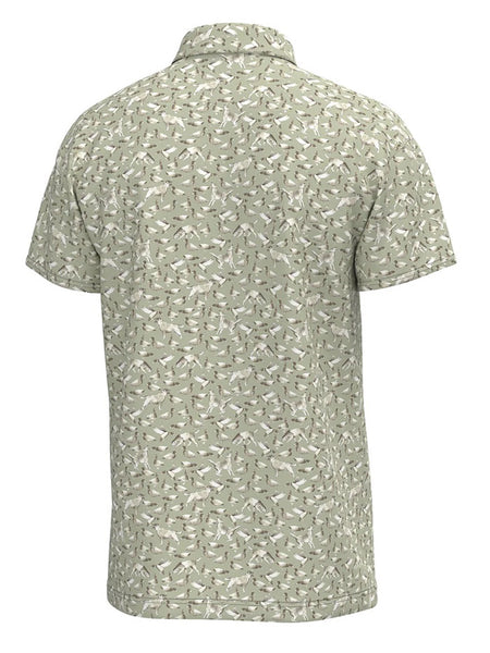 Local Boy Outfitters L1200064-GDD Mens Dirty Myrtle Polo Tee Green Duck Dog back view. If you need any assistance with this item or the purchase of this item please call us at five six one seven four eight eight eight zero one Monday through Saturday 10:00a.m EST to 8:00 p.m EST