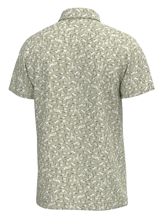 Local Boy Outfitters L1200064-GDD Mens Dirty Myrtle Polo Tee Green Duck Dog back view. If you need any assistance with this item or the purchase of this item please call us at five six one seven four eight eight eight zero one Monday through Saturday 10:00a.m EST to 8:00 p.m EST