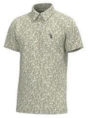 Local Boy Outfitters L1200064-GDD Mens Dirty Myrtle Polo Tee Green Duck Dog front view. If you need any assistance with this item or the purchase of this item please call us at five six one seven four eight eight eight zero one Monday through Saturday 10:00a.m EST to 8:00 p.m EST