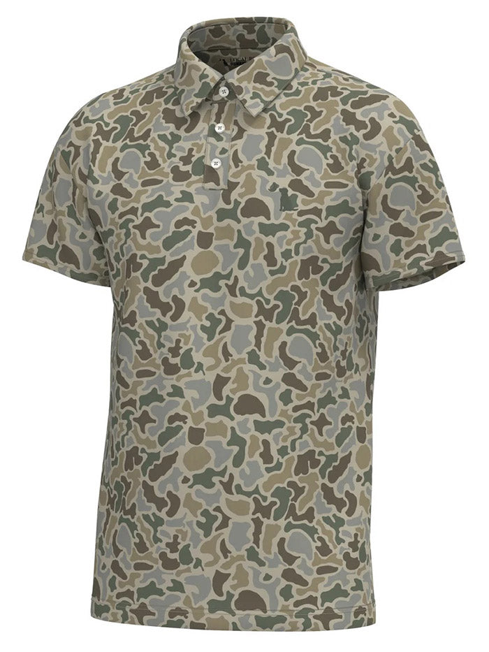 Local Boy Outfitters L1200071-LFS Mens Dirty Myrtle Polo Tee Localflage Sand front view. If you need any assistance with this item or the purchase of this item please call us at five six one seven four eight eight eight zero one Monday through Saturday 10:00a.m EST to 8:00 p.m EST