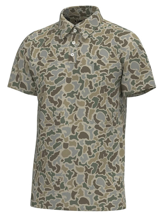 Local Boy Outfitters L1200071-LFS Mens Dirty Myrtle Polo Tee Localflage Sand front view. If you need any assistance with this item or the purchase of this item please call us at five six one seven four eight eight eight zero one Monday through Saturday 10:00a.m EST to 8:00 p.m EST