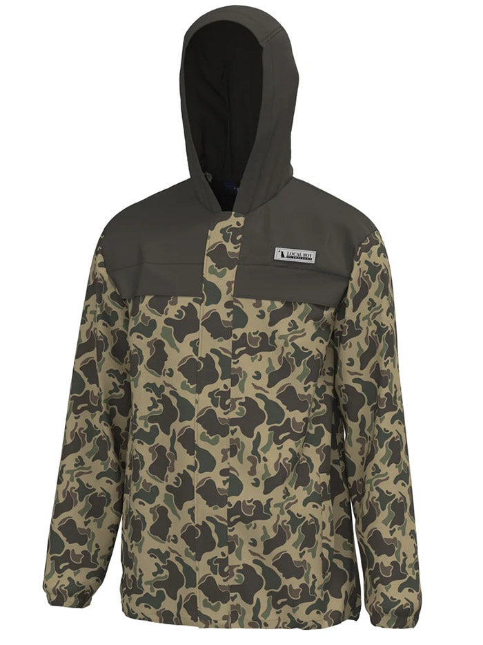 Local Boy Outfitters L1300031-RTC Mens Rain Jacket Retro Camo front view. If you need any assistance with this item or the purchase of this item please call us at five six one seven four eight eight eight zero one Monday through Saturday 10:00a.m EST to 8:00 p.m EST