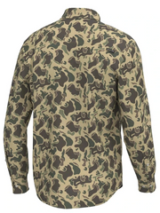 Local Boy Outfitters L1500032-RTC Mens Camo Button Up Retro Camo back view. If you need any assistance with this item or the purchase of this item please call us at five six one seven four eight eight eight zero one Monday through Saturday 10:00a.m EST to 8:00 p.m EST