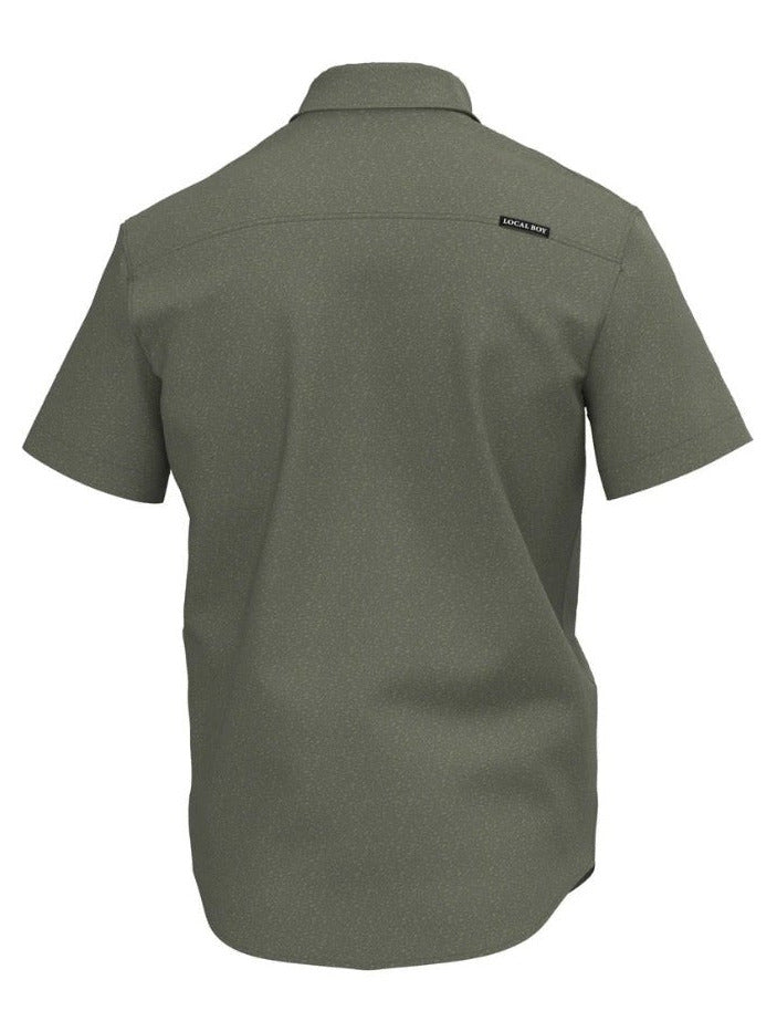 Local Boy Outfitters L1500050-OSH Lowcountry Button Down Shirt Olive Shoal front view. If you need any assistance with this item or the purchase of this item please call us at five six one seven four eight eight eight zero one Monday through Saturday 10:00a.m EST to 8:00 p.m EST