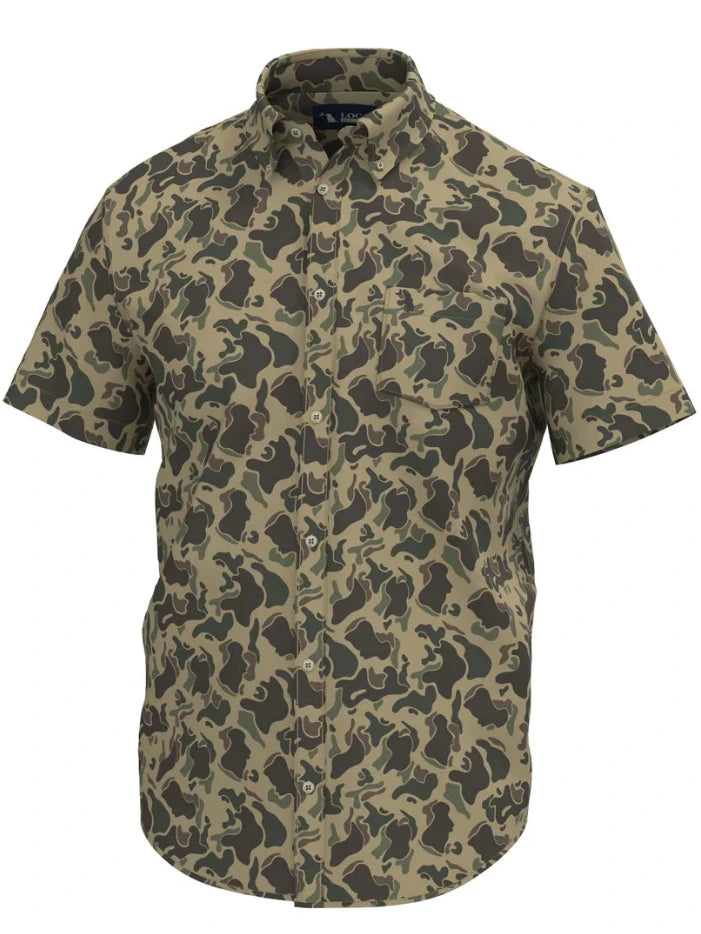 Local Boy Outfitters L1500050-RTC Lowcountry Button Down Shirt Retro Camo front view. If you need any assistance with this item or the purchase of this item please call us at five six one seven four eight eight eight zero one Monday through Saturday 10:00a.m EST to 8:00 p.m EST