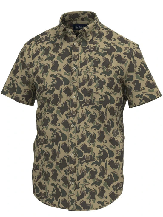 Local Boy Outfitters L1500050-RTC Lowcountry Button Down Shirt Retro Camo front view. If you need any assistance with this item or the purchase of this item please call us at five six one seven four eight eight eight zero one Monday through Saturday 10:00a.m EST to 8:00 p.m EST