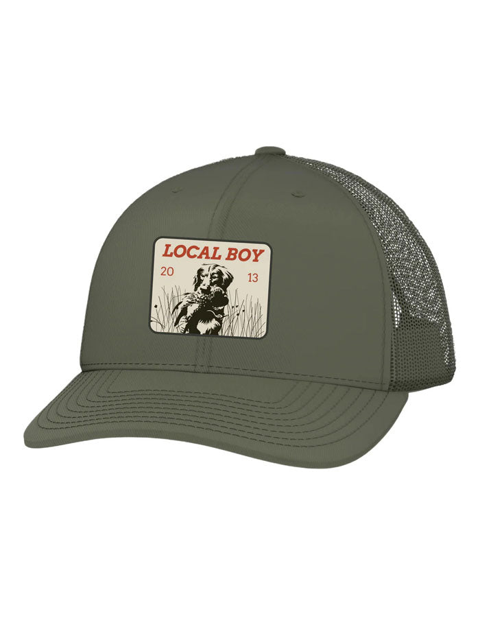 Local Boy Outfitters L3000432-LDN Mens Golden Hour Trucker Hat Loden front view. If you need any assistance with this item or the purchase of this item please call us at five six one seven four eight eight eight zero one Monday through Saturday 10:00a.m EST to 8:00 p.m EST
