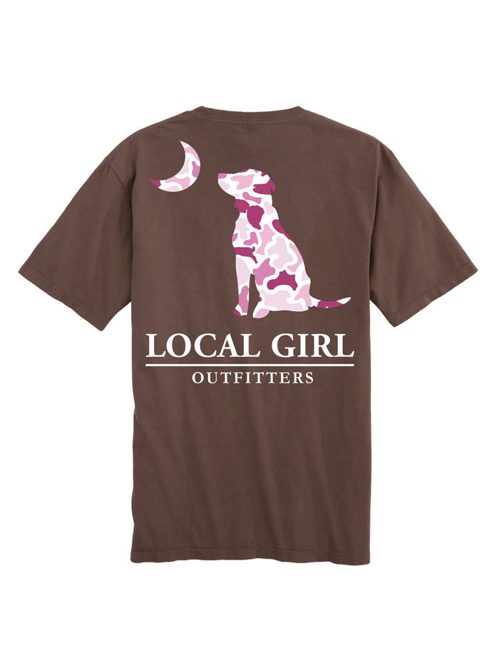 Local Girl Outfitters L5100002-ESO Womens LG Pink LCF Dog & Moon SS Tee Espresso back view. If you need any assistance with this item or the purchase of this item please call us at five six one seven four eight eight eight zero one Monday through Saturday 10:00a.m EST to 8:00 p.m EST