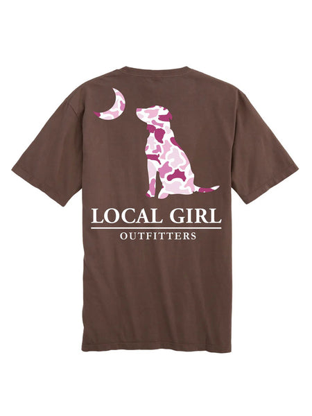 Local Girl Outfitters L5100002-ESO Womens LG Pink LCF Dog & Moon SS Tee Espresso back view. If you need any assistance with this item or the purchase of this item please call us at five six one seven four eight eight eight zero one Monday through Saturday 10:00a.m EST to 8:00 p.m EST
