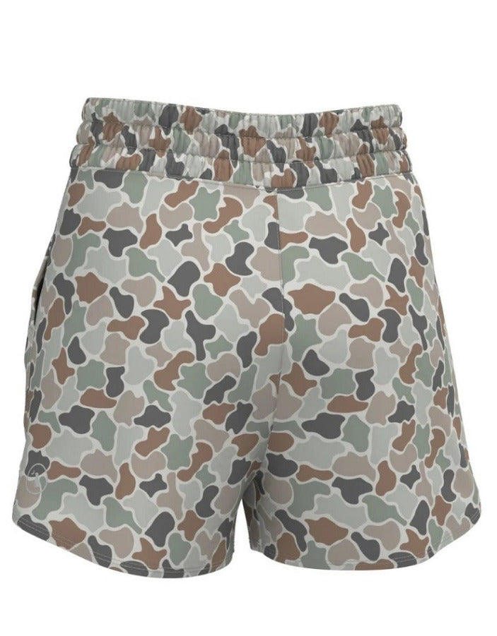 Local Girl Outfitters L5160000-FCF Womens LG High-Waisted Volley Shorts Forest Camo Flora front view. If you need any assistance with this item or the purchase of this item please call us at five six one seven four eight eight eight zero one Monday through Saturday 10:00a.m EST to 8:00 p.m EST