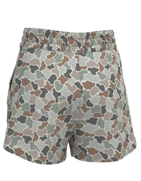 Local Girl Outfitters L5160000-FCF Womens LG High-Waisted Volley Shorts Forest Camo Flora back view. If you need any assistance with this item or the purchase of this item please call us at five six one seven four eight eight eight zero one Monday through Saturday 10:00a.m EST to 8:00 p.m EST