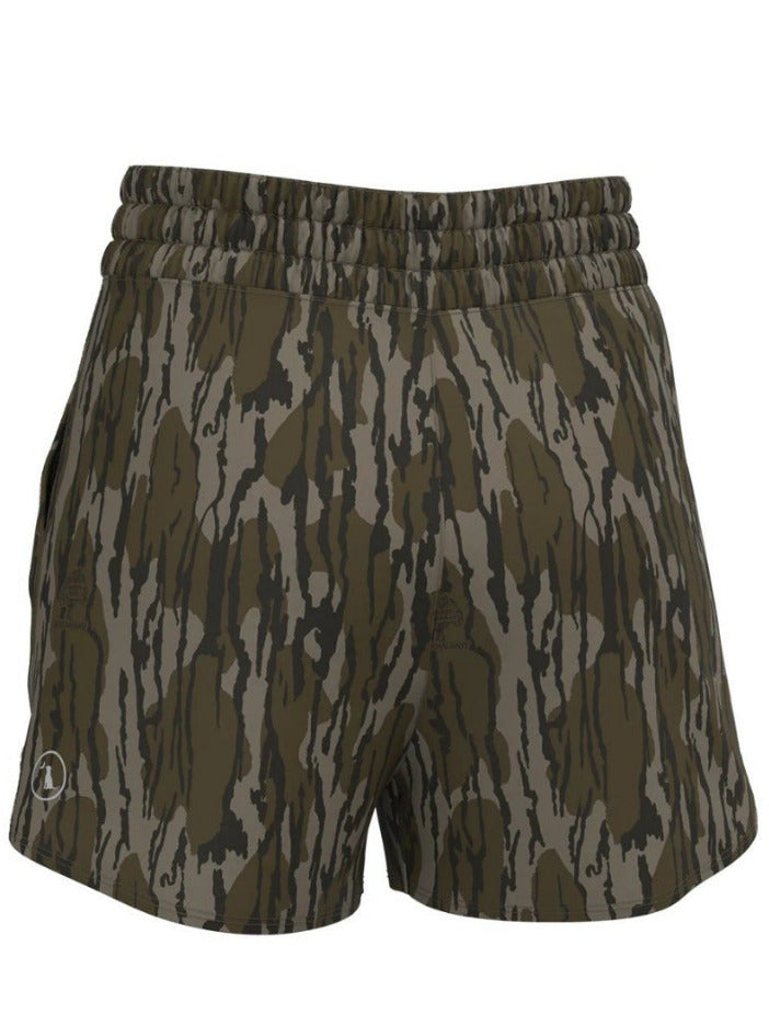Local Girl Outfitters L5160000-OBLD Womens LG High-Waisted Volley Shorts Mossy Oak Bottomland front view. If you need any assistance with this item or the purchase of this item please call us at five six one seven four eight eight eight zero one Monday through Saturday 10:00a.m EST to 8:00 p.m EST