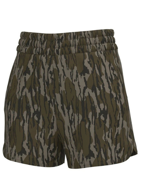 Local Girl Outfitters L5160000-OBLD Womens LG High-Waisted Volley Shorts Mossy Oak Bottomland front view. If you need any assistance with this item or the purchase of this item please call us at five six one seven four eight eight eight zero one Monday through Saturday 10:00a.m EST to 8:00 p.m EST