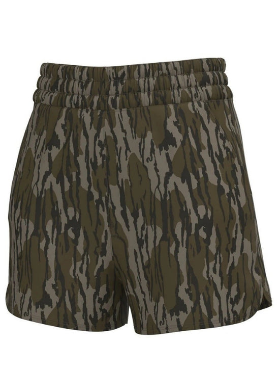 Local Girl Outfitters L5160000-OBLD Womens LG High-Waisted Volley Shorts Mossy Oak Bottomland front view. If you need any assistance with this item or the purchase of this item please call us at five six one seven four eight eight eight zero one Monday through Saturday 10:00a.m EST to 8:00 p.m EST