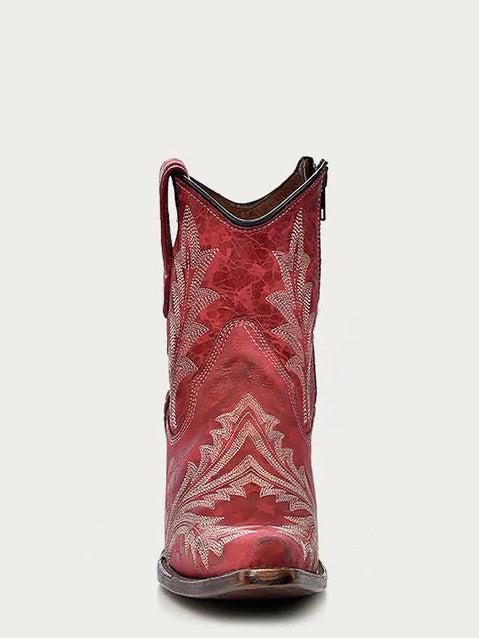 Circle G L5704 Ladies Embroidery And Zipper Snip Toe Ankle Boot Red full front view. If you need any assistance with this item or the purchase of this item please call us at five six one seven four eight eight eight zero one Monday through Saturday 10:00a.m EST to 8:00 p.m EST
