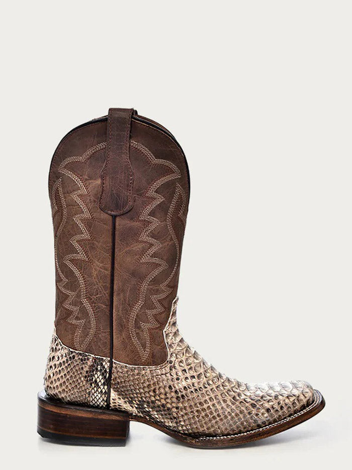 Circle G L5740 Mens Embroidery Square Toe Python Boot Natural front and side view. If you need any assistance with this item or the purchase of this item please call us at five six one seven four eight eight eight zero one Monday through Saturday 10:00a.m EST to 8:00 p.m EST

