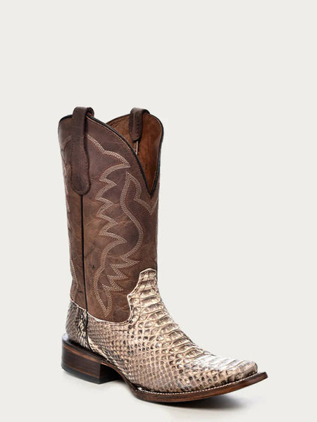 Circle G L5740 Mens Embroidery Square Toe Python Boot Natural front and side view. If you need any assistance with this item or the purchase of this item please call us at five six one seven four eight eight eight zero one Monday through Saturday 10:00a.m EST to 8:00 p.m EST

