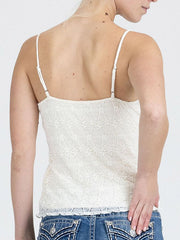 Miss Me BMT0194T-CW Womens Lace Cami Top With Ribbon Tie Cream White back view. If you need any assistance with this item or the purchase of this item please call us at five six one seven four eight eight eight zero one Monday through Saturday 10:00a.m EST to 8:00 p.m EST