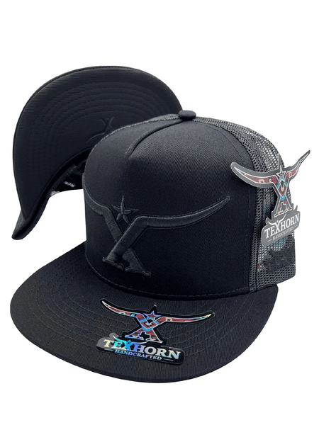 Texhorn LA ESCONDIDA Trucker Cap Black side / front and bill view. If you need any assistance with this item or the purchase of this item please call us at five six one seven four eight eight eight zero one Monday through Saturday 10:00a.m EST to 8:00 p.m EST