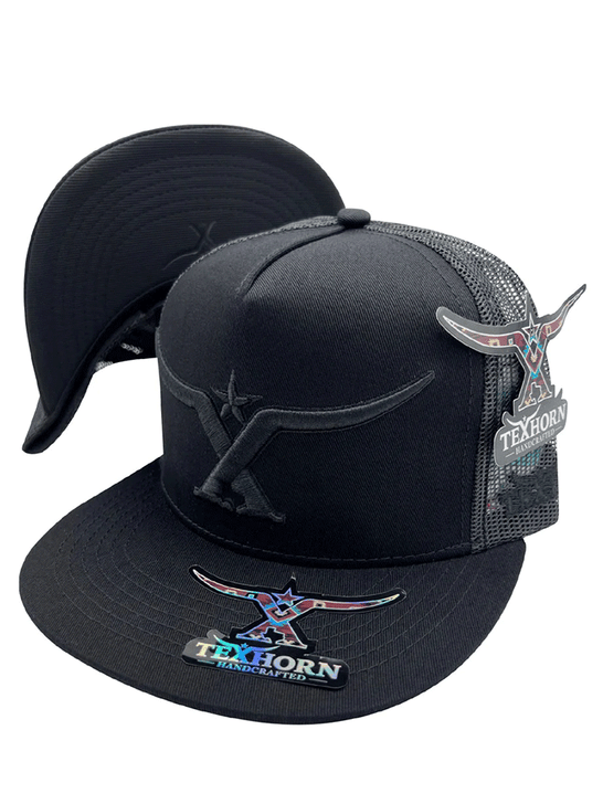 Texhorn LA ESCONDIDA Trucker Cap Black side / front and bill view. If you need any assistance with this item or the purchase of this item please call us at five six one seven four eight eight eight zero one Monday through Saturday 10:00a.m EST to 8:00 p.m EST